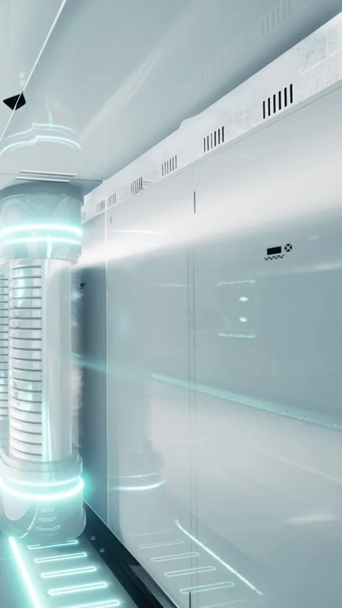 Lighting effects in a futuristic hallway with smooth surfaces and technology Stock Footage 341269524