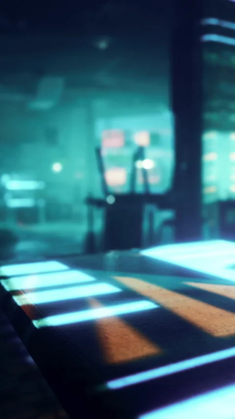 Lighting effects on a table in an empty room during the night 動画素材 335189599