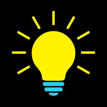 Lighting Electric Lamp With Rays, Simple Pictogram. Light Bulb Flat Icon. Illustrazione stock