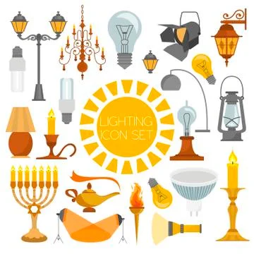 Lighting elements icon set Stock Illustration