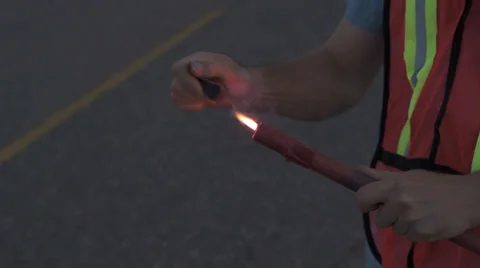 Lighting Emergency Road Flare Stock Footage 39443939