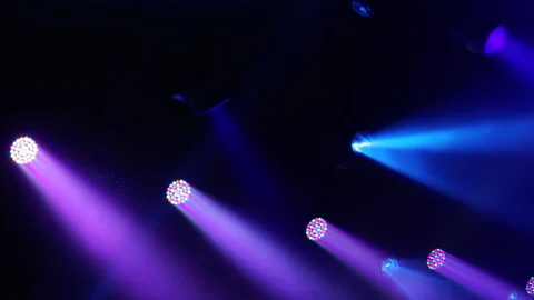 Lighting equipment, Lighting effects. Dynamic strobe light Stock Footage 146386889