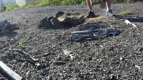 Lighting fire with ferro rod Stock Footage 172426438