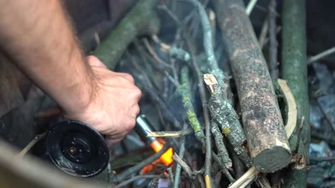 Lighting fire with a gas torch Video stock 232766787