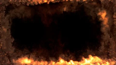 Lighting fire with sparks square frame, isolated - object 3D illustration Illustrazione stock