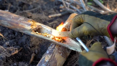 Lighting a fire without matches. Stock Footage 108288603