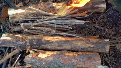 Lighting a fire without matches Stock Footage 114262563
