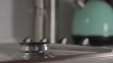Lighting A Gas Stove Burner Stock Footage