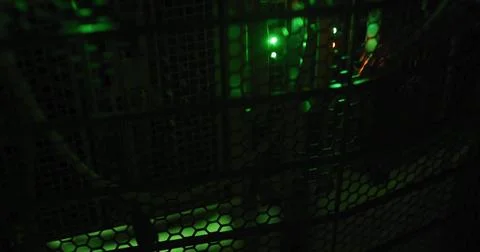 Lighting hexagonal metal mesh grille in rack, showing board edges, green LEDs Stock Illustration