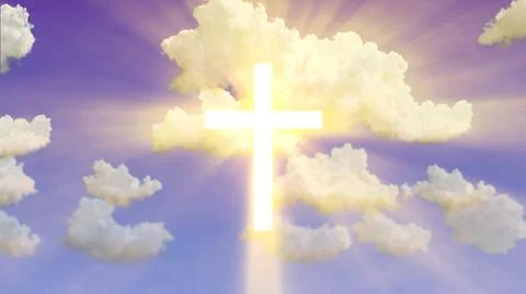 Lighting holy cross symbol on cloudy sky background . cg Illustrazione stock