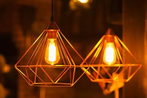 Lighting lamp is hanging at ceiling Stock Photos