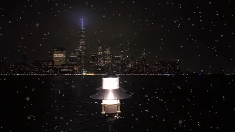 Lighting Lantern at riverfront of Hudson River in New Jersey City at night Stock Footage 297727798