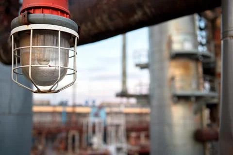Lighting mast with lantern in explosion-proof and fire-proof design close-up  Stock Photos