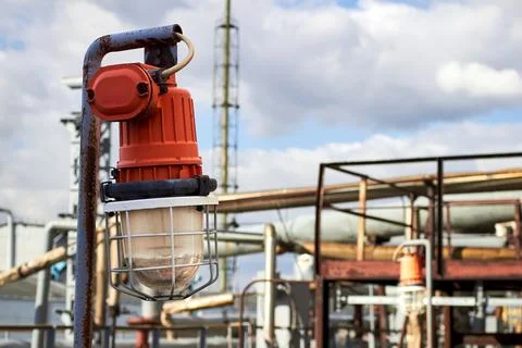 Lighting mast with lantern in explosion-proof and fire-proof design close-u.. Foto stock