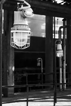 Lighting mast with lantern in explosion-proof and fire-proof design close-up Stock Photos