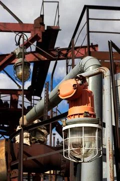 Lighting masts with lanterns in explosion-proof and fire-proof design, close- Stock Photos