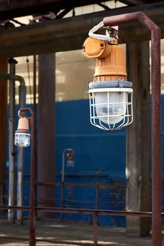Lighting masts with lanterns in explosion-proof and fire-proof design, close- Stock Photos