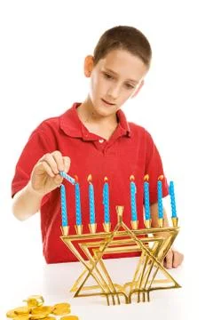 Lighting the Menorah Stock Photos
