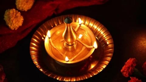 lighting oil lamp Pongal Onam Diwali vis... | Stock Video | Pond5