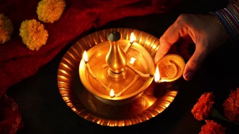 lighting oil lamp Pongal Onam Diwali vis... | Stock Video | Pond5
