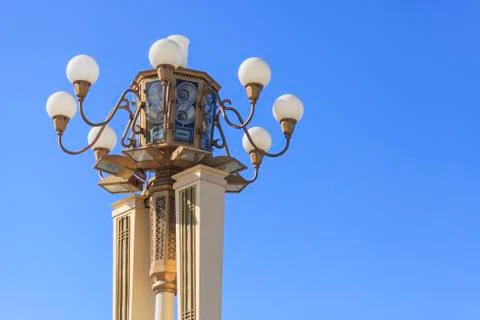 Lighting pole with blue sky Stock Photos