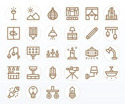 Lighting Premium Vector Bundle with 28 64x64 Grid Fitted Bold Line Icons Stock Illustration