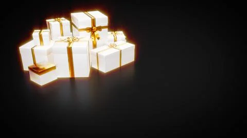 Lighting present boxes on dark background - object 3D rendering イラスト素材