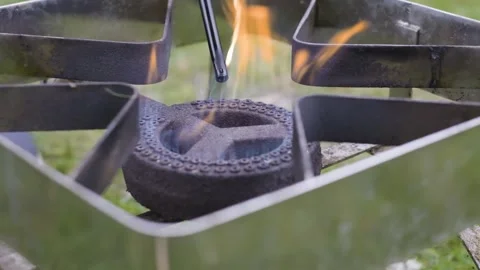 Lighting a propane stove for deep frying Stock Footage 148308308