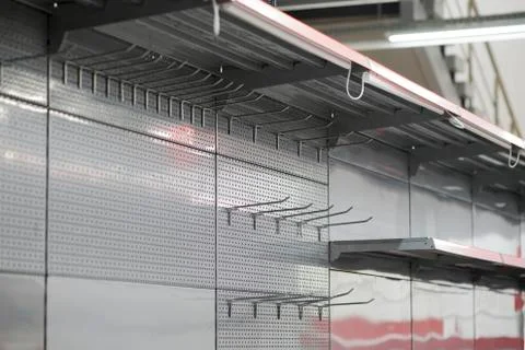 Lighting for retail shelving, empty store shelves Stock Photos