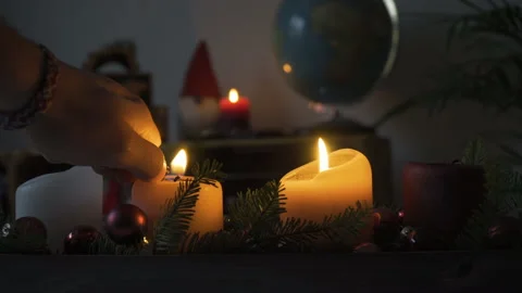 Lighting second candle of advent decoration, 4k, Stock Footage Stock Footage 144540369