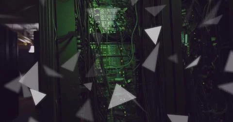 Lighting server rack showing servers or switches, cables, blinking LEDs and Stock Photos