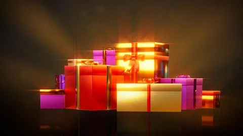 Lighting set of gifts on festive backdrop - object 3D illustration Illustrazione stock