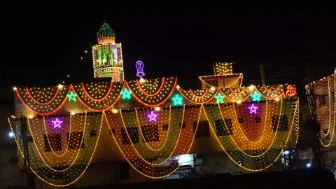 Lighting show at the event of eid milad-dn-nabbi in Pakistan (15) Stock Footage 199272999