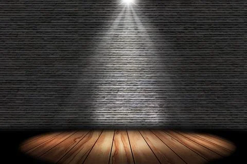 Lighting on stage with brick wall and floor wood Stock Photos