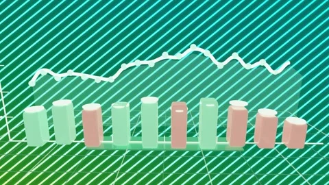 Lighting starting 3D bar chart forming bars emerging left-right, trend line Stock Footage 335637205