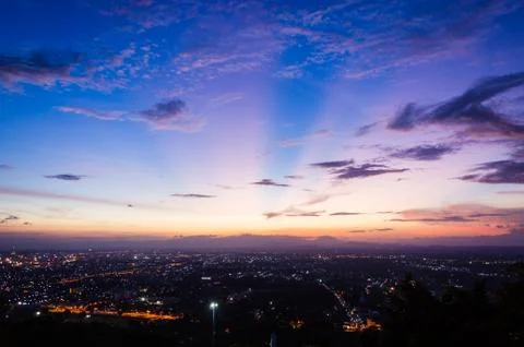 Lighting of sunset and blue sky Stock Photos