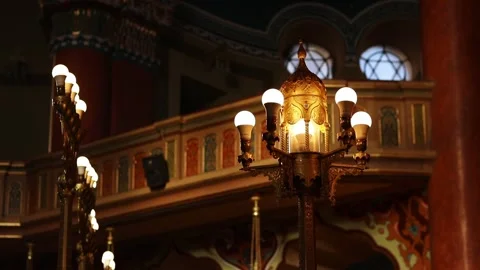Lighting in the synagogue. Interior details. Sofia Synagogue Stock Footage 328317177
