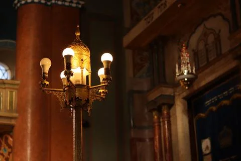 Lighting in the synagogue. Interior details. Sofia Synagogue Stock Photos