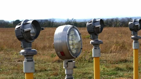 Lighting system at the end of the runway, turned off during the day. Stock Footage 257018611