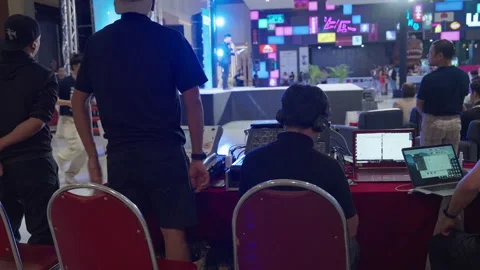 Lighting Technician Audio Engineer Crew Staff, Asia Indoor Event Production Team Stock Footage 244983904