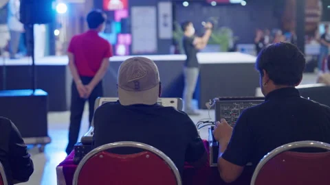 Lighting Technician Audio Engineer Crew Staff, Asia Indoor Event Production Team Stock Footage 245028448