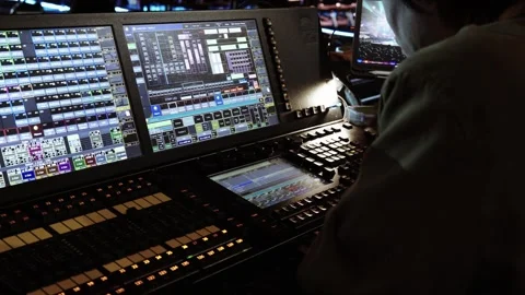 Lighting Technician Operating Control Board Stock Footage 274002029