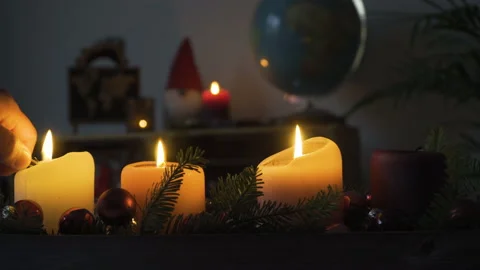 Lighting third advent candle on an advent wreath, 4k, Stock Footage Stock Footage 144540511