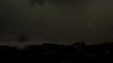Lighting, Thunderbolt in City, Rain, Precipitations, Rainfall in Town, Storm Stock Footage 178371625