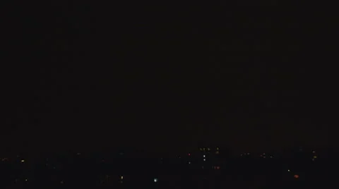 Lighting, Thunderbolt Over Buildings in City, Town, Storm in Night, Evening Stock Footage