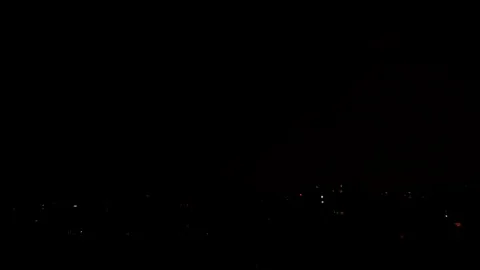 Lighting, Thunderbolt over Buildings in City, Town, Storm in Night, Downtown  Stock Footage