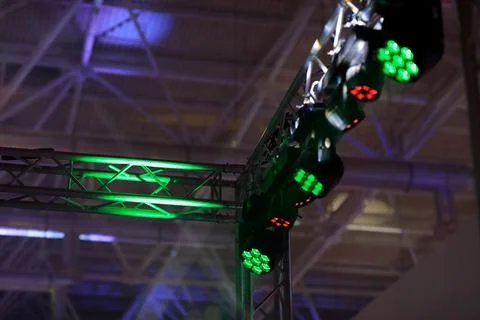 Lighting truss structure with moving head lights Stock Photos