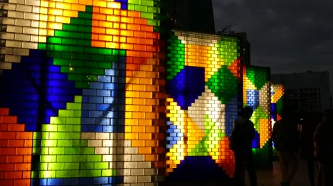 Lighting wall at the square near 101 skyscraper 스톡 동영상 44749601