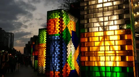 Lighting wall at the square near 101 skyscraper 스톡 동영상 44750313