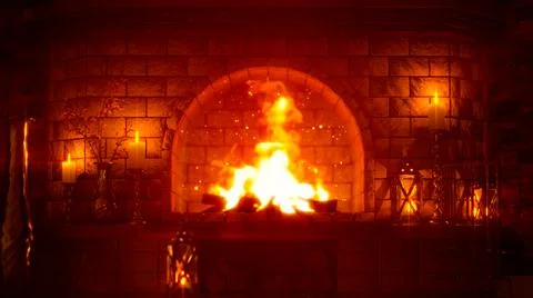 Lighting warm red chimney backdrop - abstract 3D illustration Stockillustratie